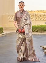 Pv Silk  Dark Biege Wedding Wear Floral Print Saree